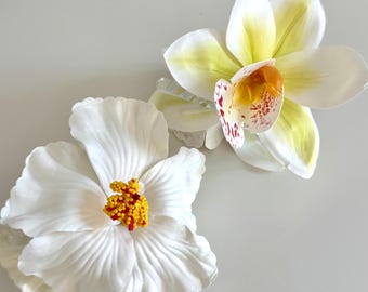 Orchid Hair Clip: Large Cream White Silk Flower Claw