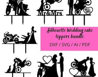 Adorno para tarta de bodas de motocicleta SVG DXF AI / Archivo digital / Plantilla de corte láser / Archivo para Cricut Silhouette Corte láser Descarga digital