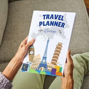 Europe Travel Planner imprimable – Carnet de voyage de plus de 20 pages pour les pays européens | Itinéraire de vacances, liste de colisage, budget, liste de seaux, carte