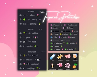 Aesthetic Discord Server Template Tropical Paradise Discord Server green Pink Community Gaming Discord Streamer Sakura Beach Theme Server