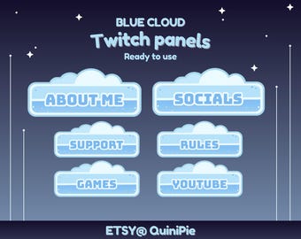 painéis azuis do Twitch, painéis azuis pastel do Twitch, painéis de nuvem para streamers do Twitch, recursos de streaming do Twitch em azul suave, painéis azuis fofos do Twitch