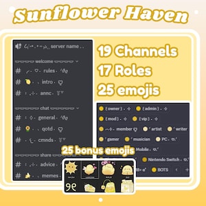 Gelb Ästhetische Discord Vorlage Niedlicher Starter Discord mit Rollen Blumen Theme Serr