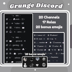 Grunge Discord Server Template Y2k Discord Community Server Template rock star theme pre configured discord template black and white discord
