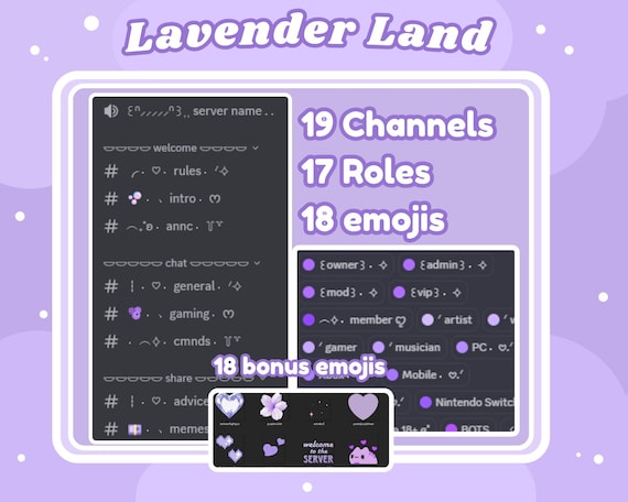 Purple Discord Server Template Dreamcore Aesthetic Starter Discord Cute Server Roles Free Emote Gaming and Streaming Discord Twitch Asset