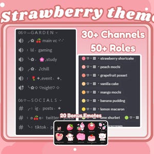 Pink Discord Server Template Cute Aesthetic Sakura Discord with Emojis Strawberry Cute Discord Server for Twitch Streamers Free Emotes