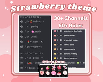 Pink Discord Server Template Cute Aesthetic Sakura Discord with Emojis Strawberry Cute Discord Server for Twitch Streamers Free Emotes
