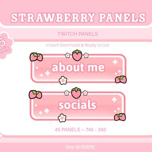 Cute twitch panels for streamers strawberry twitch panel soft pink panel set ready to use twitch panel pack kawaii twitch panels light pink