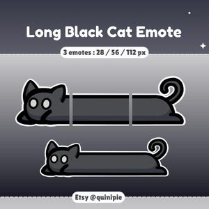 May include: Three black cat emoticons in different sizes, 28, 56, and 112 pixels. The cat is lying down with its tail curled up. The cat has a simple design with two white eyes and a black outline.