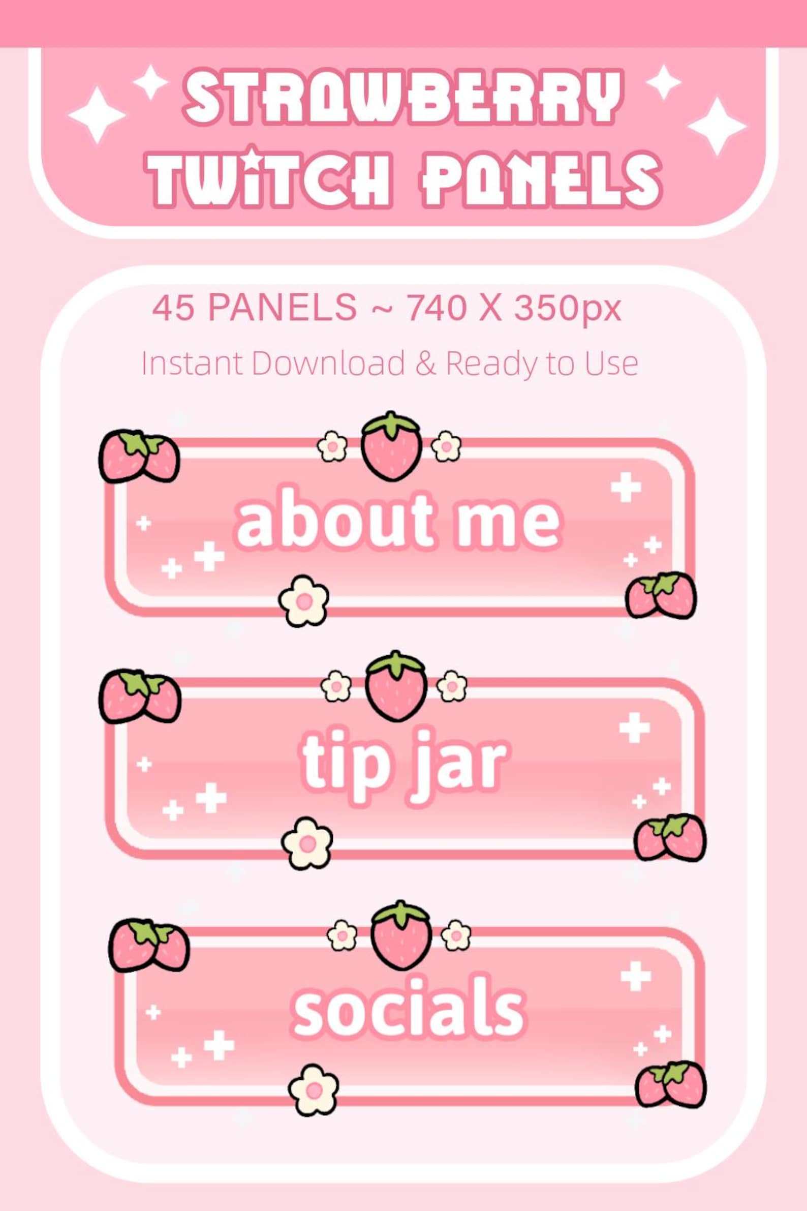 Cute Twitch Panels for Streamers Strawberry Twitch Panel Soft Pink ...