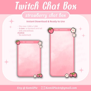 Cute Chat Box Widget Kawaii Strawberry Twitch Chat Boxes Pink Chat Boxe Sakura Chat Widget Stream Overlay OBS StreamLabs VTuber Twitch Asset