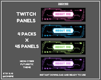 Cyber Twitch Panels für Streamer Futuristisches Panel Design Neon Twitch Panels Geometrisches Twitch Banner Banner Anpassbares Twitch Panel Template