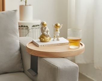 Space-Saving Sofa Arm Tray Table | Clip-On Wood Sofa Armrest Tray | Couch Drinks & Snacks Holder
