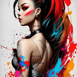 Colorful Cyber Punk Sexy Girl/ Digital art/ Printable/ AI generated