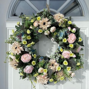 Pink Rose & Greenery Spring Door Wreath, Front Porch Modern Easter Decor, Elegant Floral Wreaths for All Seasons