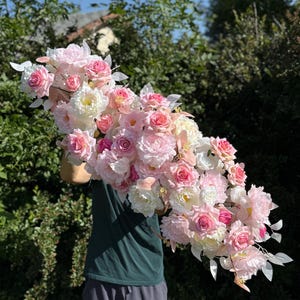 Peony and rose wedding arch, wedding faux flower decor, wedding arch flower, wedding arch swag, faux flower backdrop, wedding floral arch