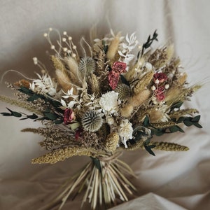 Wildflower Bridal Bouquet, Eucalyptus & Rose Dried Wedding Bouquet, Rustic Dry Flowers Boho Bouquet for Bride