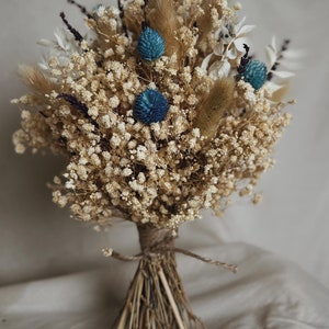 Dried Flowers Bouquet, Eternal Boho Blue Accent Bouquet for Bride, Bridal Dry Wildflower Bouquets, Rustic Wedding Flowers, Something Blue