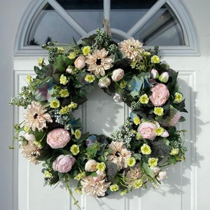 All Season Front Door Wreath, Whole Year Round Wreath, Front Porch Artificial Flowers Wreath, Wreath for Outdoor, Peony and Hydrangea Wreath