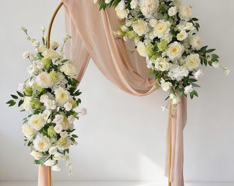 Wedding Arch Flowers, Ceremony Backdrop Decor, Floral Wedding Arch, White Greenery Arch Flowers, Elegant Wedding Photo Zone
