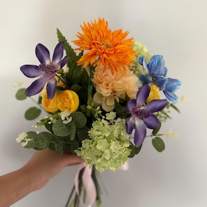 Wildflower bouquet for bride, summer silk bouquet, colorful wildflowers, faux flowers bouquet, rainbow wedding flowers, colorful bouquet