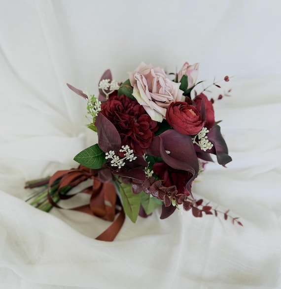 Herbst roter knstliche Blumenstrau, Brautstrau Burgunder, Seidenblume  Herbst, Hochzeitsstrau Herbst, violetter Herbststrau - Etsy.de