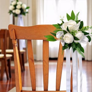 White aisle faux flower, wedding aisle bow, greenery and flowers, wedding chair decor, wedding aisle artificial flower, aisle chair decor