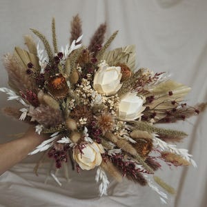 Western Dried Flowers Bouquet, Rust Bridal Wedding Bouquet, Country Wildflower Bouquet for Bride, Dry Pampass Grass & Baby&#39;s Breath Bouquet