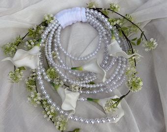 Wedding calla lilies bouquet, white bridal bouquet, calla lily pearl bunch, bridal pearl bouquet, bridal accessories, the faux pearl bouquet