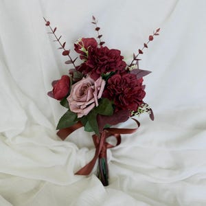 Burgundy bouquet for bride, fall faux bouquet, burgundy artificial flowers, fake bouquet wedding, burgundy fake flower, faux flowers bunch