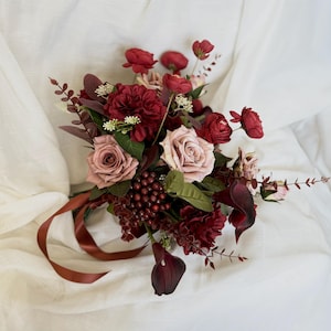 Burgundy rose bouquet, fall wedding bouquet, faux flowers, burgundy bouquet, the faux bouquet, silk wedding flowers, fall bridal bouquet