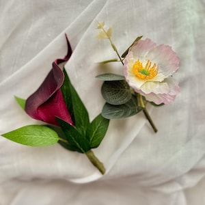 Elegant Wedding Boutonniere and Corsage Set, Blush and Purple Silk Flowers, Formal Accessories for Groom &  Bride, Floral Wedding Accent