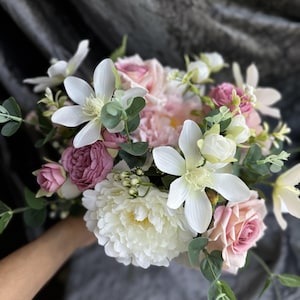 Personalized Wedding Original Bouquet, Peony and Roses Custom Bridal Silk Artificial Floral Bouquet, Faux Real Touch Beach Wedding Bouquet