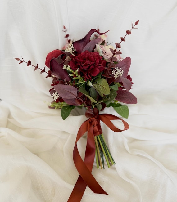 Hochzeit Burgunder Strau, Herbst Brautstrau, knstliche Blumen,  Kunstblumen, knstliche Seidenblumen, Seidenstrau - Etsy.de