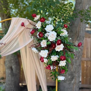 Burgundy floral arch, fall wedding arch flower, fall decorations, flower arch wedding, fall burgundy wedding flower, fake floral event decor