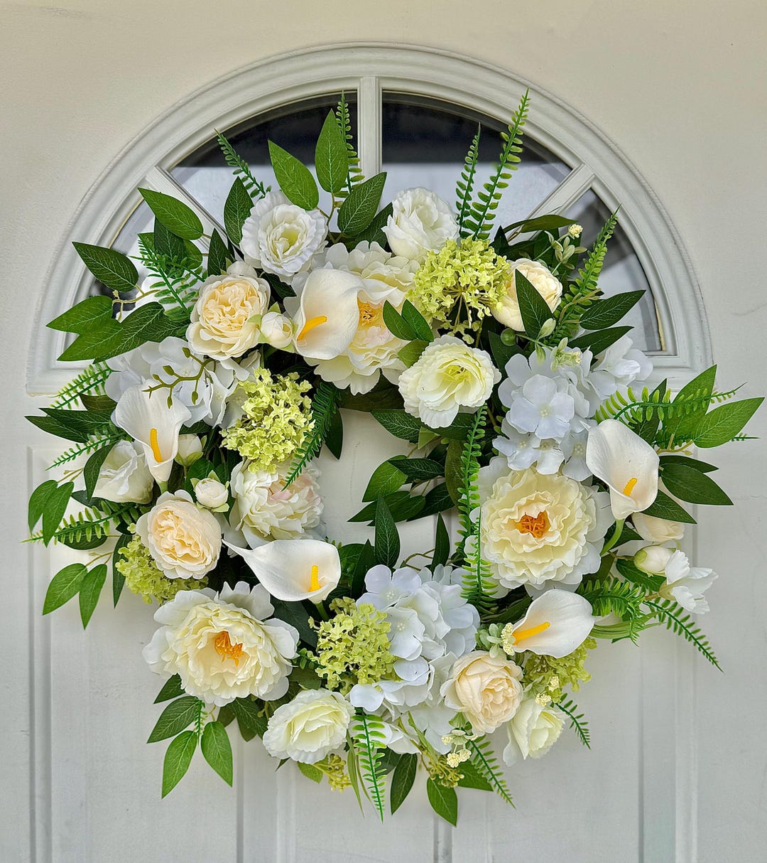 White Faux Floral Wreath Greenery And Flowers Faux Front Door Wreath white-faux-floral-wreath-greenery-and-flowers-faux-front-door-wreath