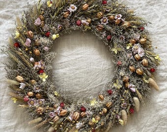Rustic Dried Flowers Spring Wreaths, Front Door Holiday Decor, Farmhouse Easter Outdoor Wreath, Natural Porch Wreath, New House Gift