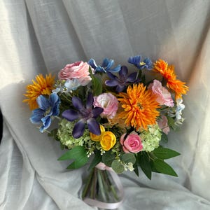 Bridal faux flower bouquet, colorful flower, bright color bouquet, colorful wildflower, bridal bouquet, silk wedding flower, wedding bouquet
