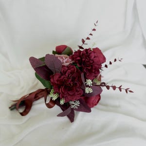 Burgundy fall bridal bouquet, autumn wedding bouquet, burgundy artificial bunch, fall wedding burgundy flower, faux burgundy bouquet