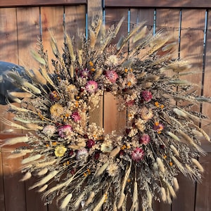 Wildflower front door wreath, farmhouse wreath, floral wall hanging, boho style wreath, spring dried flowers, wildflower dried wreath