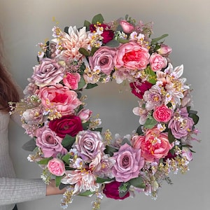 Elegant Welcome Door Wreath, Floral Front Porch Decorations, Everyday Farm House Wreath for Spring, Wedding Door Hanger, All Season Wreath