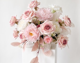 Blush Pink Wedding Pedestal Flowers | Silk Ceremony Flower Arrangement | Artificial Wedding Flowers | Wedding Aisle Decor | Altar Flowers