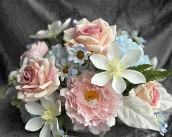 Pink and Blue Head Table Centerpiece, Rose & Peony Floral Table Decor, Wedding Flowers Arrangements, Spring Table Decorations
