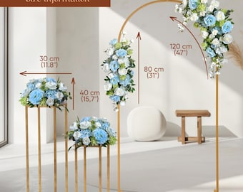 Blue & White Wedding Arch Floral Arrangements, Flower Backdrop Decorations, Greenery, Swag Garland, Flowers Decor Ideas