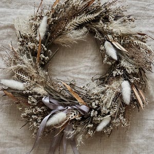 Spring Dried Flower Wreath for Front Door, Rustic Farmhouse Door Decoration, Natural Porch Dried Wreath, Housewarming Original Floral Gift