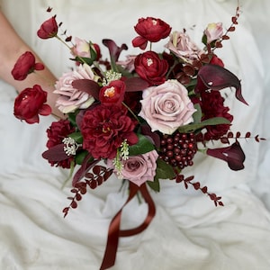 Burgundy fall bouquet, fall wedding bouquet, burgundy fake flower, faux flowers bunch, autumn bouquet, fall wedding flower, burgundy flower