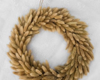 Boho bunny tail wreath, faux fall door decor, boho style wreath, artificial bunny tails, dried flowers boho wreath, faux natural fall decor