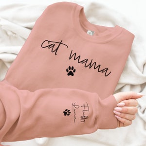 Cat Mama Sweater Sweatshirt Customised Personalised Personal Mum Cats Gift Jumper Mothers Day Cat Names Birthday Christmas Sleeve Lover Cute