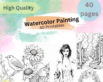 40 Printable Stencils for Watercolor Painting watercolor art coloring Designs Included DIY Paint Party Templates Canvas sunset, bird, floral