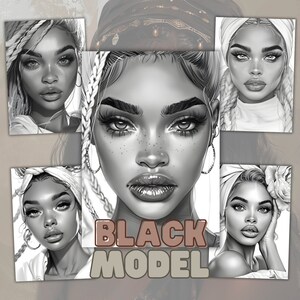 Black Model Coloring Pages: Grayscale Woman Portrait Book (Instant Download)
