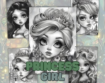 Prinses Grijstinten Kleurboek: 27 Kleurplaten van Vrouwen (Direct Downloaden)